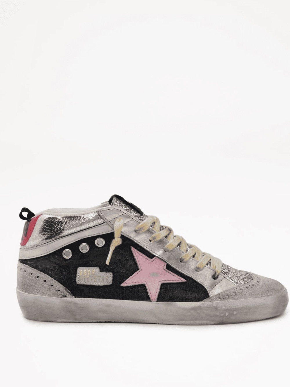 Golden Goose Silver & Pink Star High-Top Sneakers